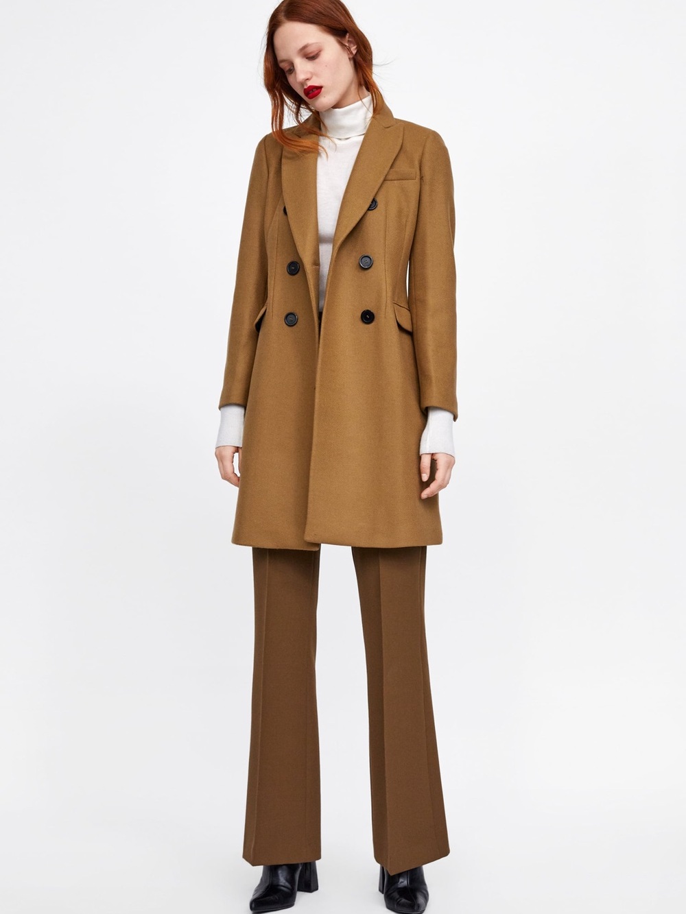 ZARA MANTECO WOOL CAMEL DOUBLE-BREASTED COAT ZARA COAT MASCULINE WOOL BEIGE, XS